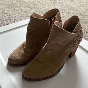 Tan Suede Ankle Boots with Cutout Design